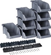 Stapelboxen set - grijs 8 stuks - opbergdozen 16 x 9 x 7 cm met wandhouder voor werkplaats en garage voor het opbergen van schroeven en gereedschap