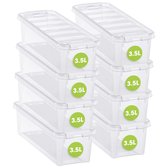 Petites boîtes de conservation 3,5 L, 8 boîtes transparentes et empilables avec couvercle et fermeture à clip, blanches, sans BPA et adaptées aux aliments, 38 x 14 x 11 cm