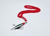 Natuurstenen Autohanger " Bloedkoraal"- Met hanger "Kaart van Palestina en sleutel" - 8 mm diameter van de korrel- Mooie accessoire en decoratie voor de auto