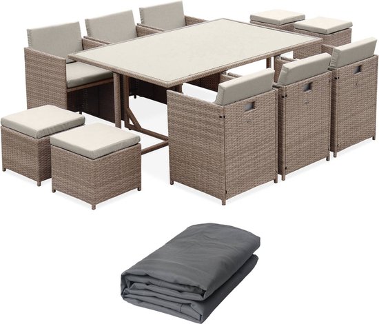 sweeek - Tuinmeubelset van geweven hars, 6-10 zitplaatsen + beschermhoes