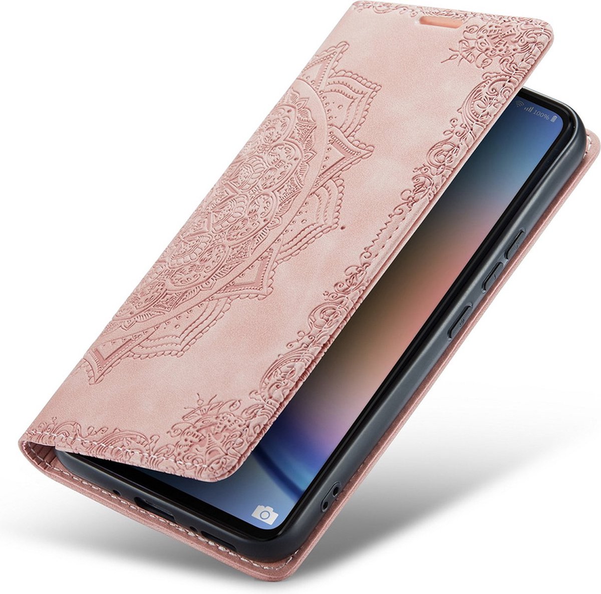 CaseMania Bookcase hoesje geschikt voor Samsung Galaxy S24+ - Mandala print Roze - Kunstleer