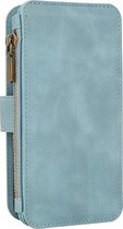 CaseMania Bookcase hoesje geschikt voor iPhone 15 - Effen Aqua - Kunstleer - Portemonnee met 14 Vakjes voor Pasjes en Ritsvak