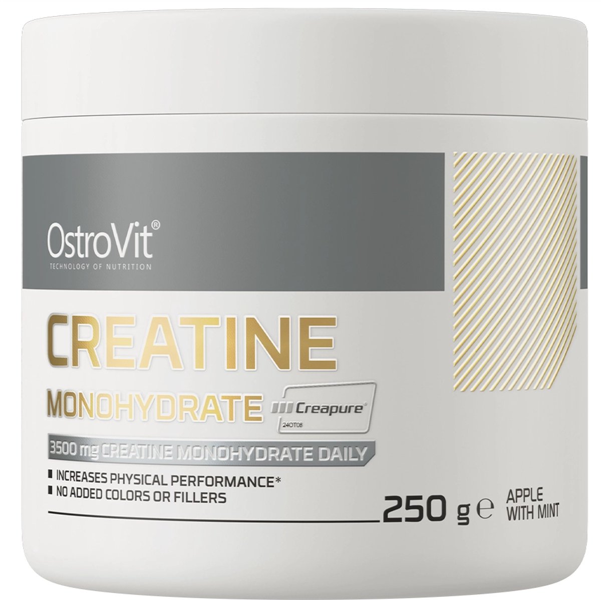 Goedkoopste Creatine - Creatine Monohydrate - Gepatenteerde CREAPURE® - Creapure - Zuiverste Creatine Monohydraat op de markt! - 250 g heerlijke Apple-mint smaak! - OstroVit