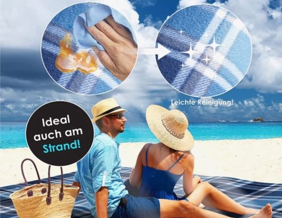 KESSER® Picknickdeken, campingdeken, XXL, 200 x 200 cm, warmte-isolerend met waterdichte onderkant met draaggreep, opvouwbare stranddeken, picknickdeken voor 4-6 personen, wasbaar, picknickdeken