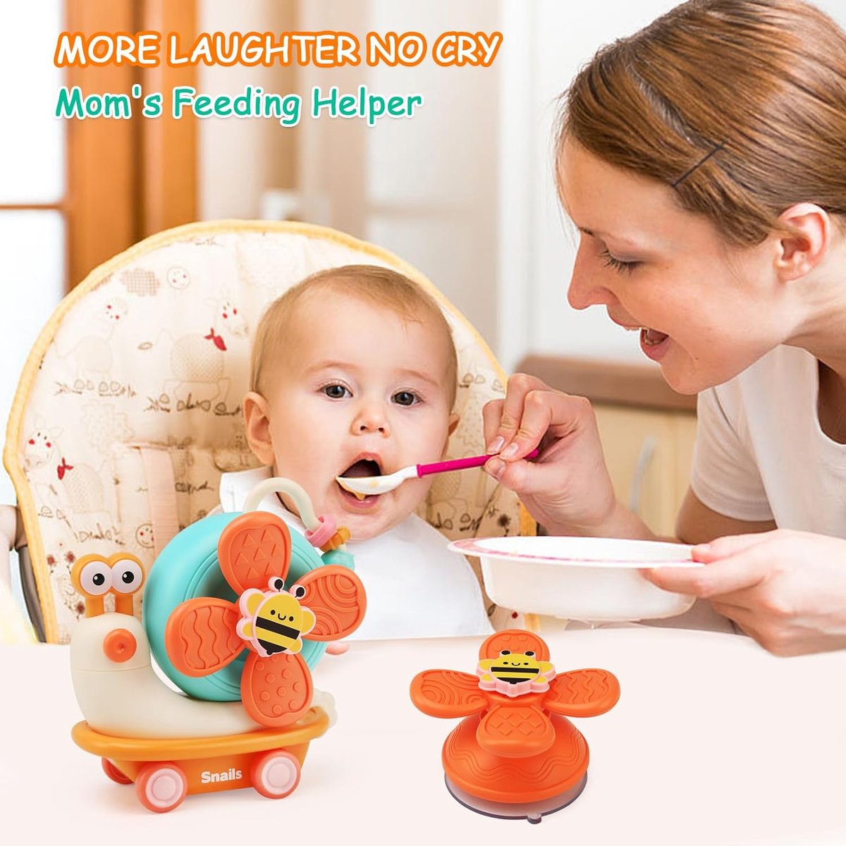3 Jouets De Bain Bébé Ventouse - Abeille, Escargot, Papillon, Spinner Rotatif Pour Chaise Haute Ou Baignoire