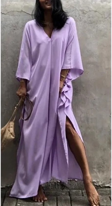Luxe moederdag cadeautje - Kaftan strandjurk dames - lila paars - one size - lang model