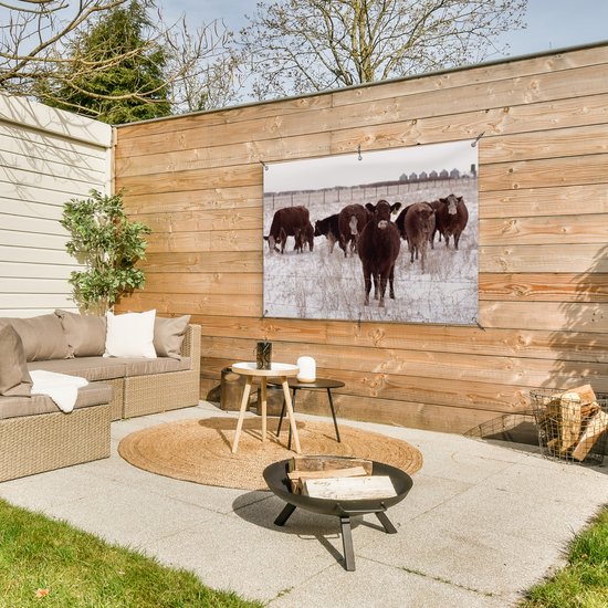 Affiche de jardin Troupeau de vaches dans un champ de neige 120x80 cm - Toile de jardin / Toile d'extérieur / Peintures d'extérieur (décoration de jardin)