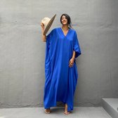 Cadeau fête des mères Luxe - Robe de plage caftan femme - bleu - taille unique - modèle long