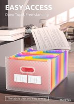 Uitbreidende documentenmap met 24 vakken, rechtopstaand en open bovenkant, kleurrijke indextabs van A tot Z, accordeonmap met grotere capaciteit, leraarbenodigdheden - roze