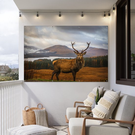 Décoration murale Cerf - Berg - Water - Paysage - Animaux - Arbres - 180x120 cm - Poster jardin - Toile jardin - Poster extérieur