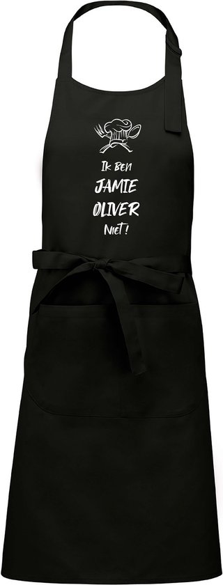 Mijncadeautje Schort  - Ik ben Jamie Oliver niet - mooie - grappige - leuke keukenschort - zwart