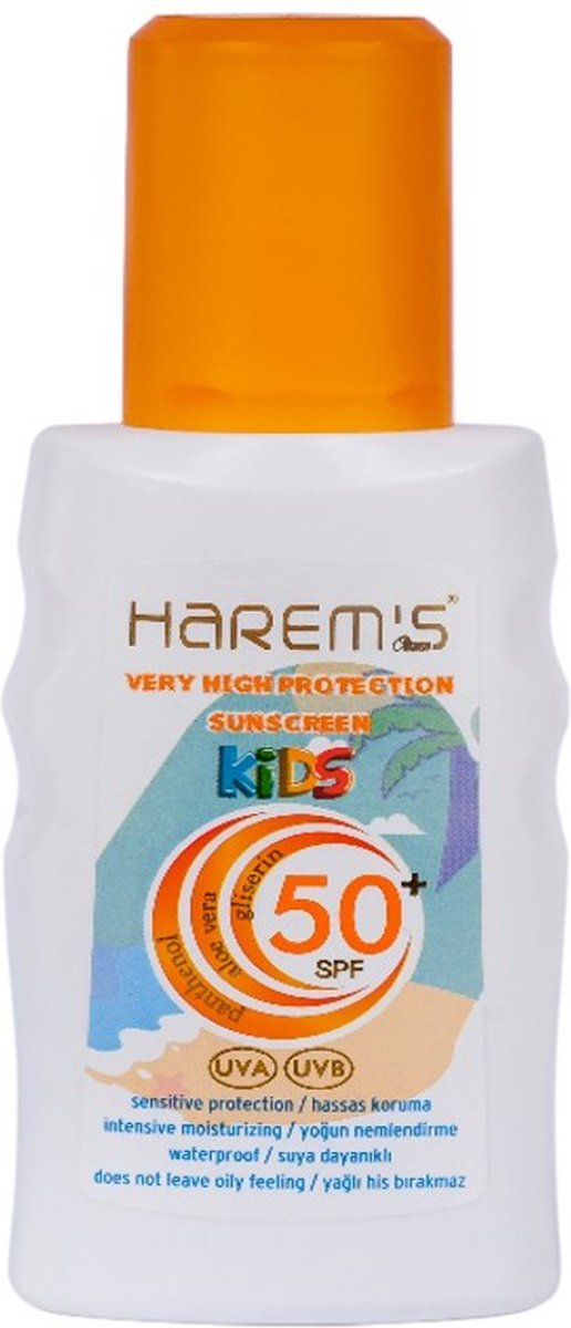 Goedkoopste Harem's Sunscreen Kids 50 SPF UVA UVB - Very High Protecion - Sensitive - Waterproof - Aloe Vera - Gliserin - Panthenol