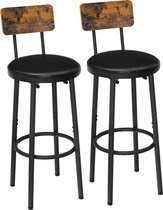 Naiz® Barkrukken set van 2 - met rugleuning - met voetensteun - rustic bruin - voor woonkamer, bar, keuken - zit hoogte 65cm