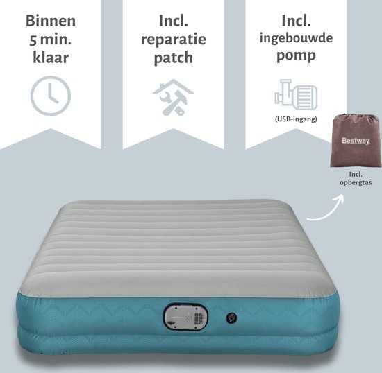 Bestway luchtbed Alwayszair - 2-Persoons -152 x 203 x 36 cm - Grijs/Blauw - Inclusief pomp - Hoeslaken en Reparatieset van Bestway — afbeelding 5