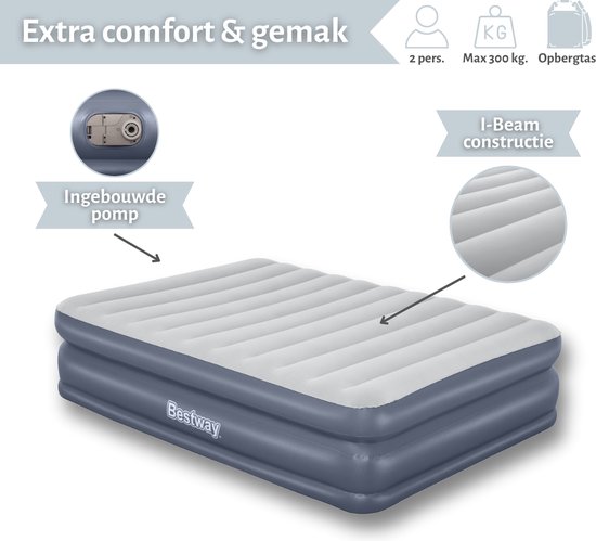 Bestway luchtbed - 2-Persoons - 152 x 203 x 51 cm - Grijs - - Inclusief pomp - Hoeslaken en Reparatieset van Bestway — afbeelding 4