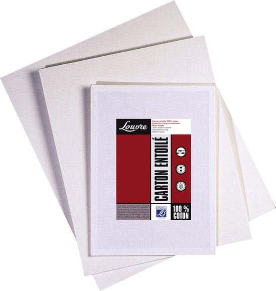 Louvre canvas board met rode en witte verpakking, 100% katoen, 41x33 cm.