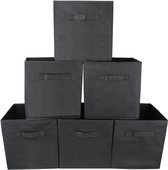 Set van 6 Opvouwbare Kubus Opbergdozen - Organisator Mand Container met Handgreep - Thuiskantoor Kwekerij Organisatie - Zwart Wooden crates
