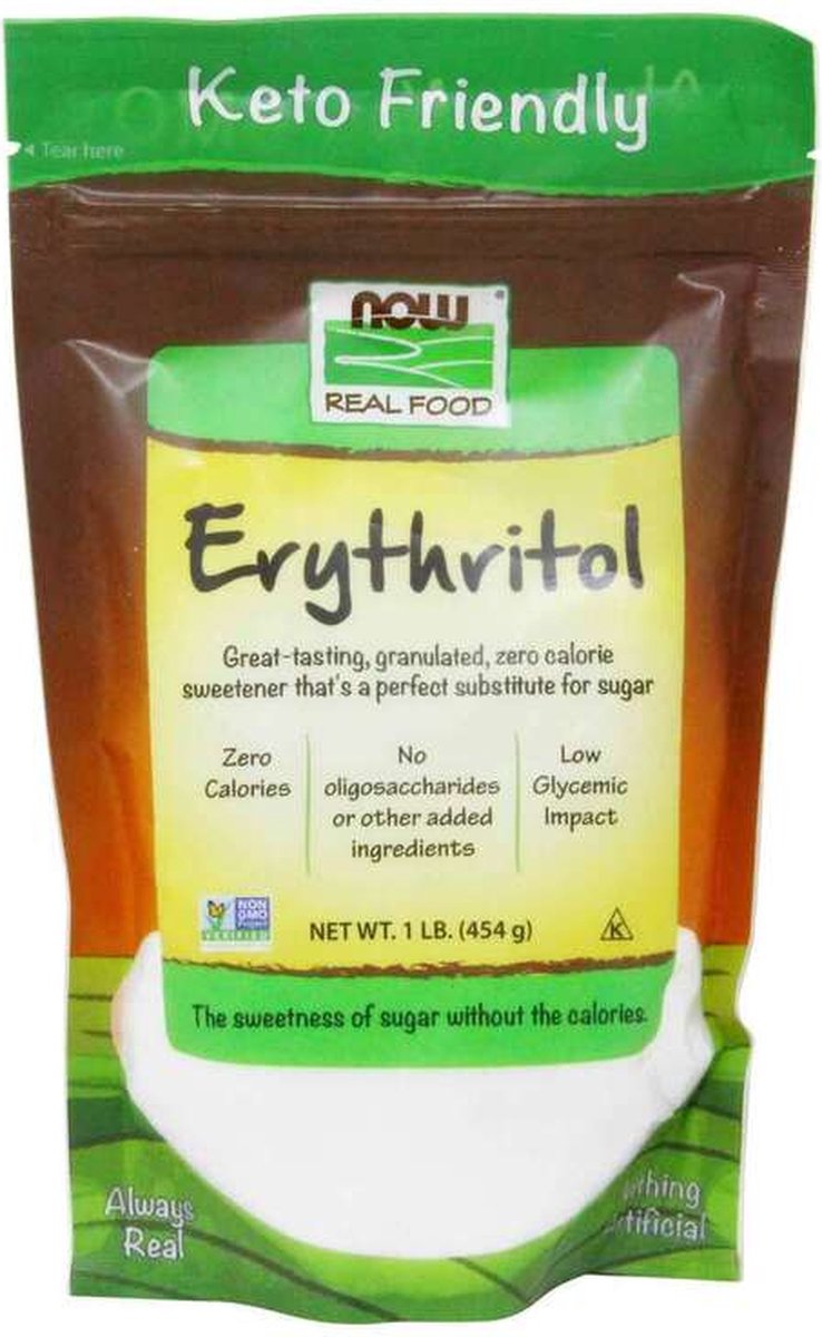 NOW FOODs, Real Food Erythritol Granular– Zero Calorie Zoetstof, Keto & Vegan – 100% Suikervervanger, Non-GMO, Glutenvrij, 454g