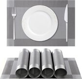 Placemats, set van 6, antislip, wasbaar, PVC, scheurbestendig, hittebestendig, placemats voor eettafel thuisrestaurant (bruin/zilver)