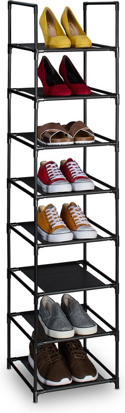 Étagère à chaussures Relaxdays étroite - métal et tissu - étagère à chaussures - couloir - meuble à chaussures - 8 étages