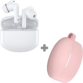 Cazy Écouteurs sans fil Bluetooth avec suppression Active du bruit (Wit) + étui en Siliconen (rose)