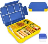 Broodtrommel voor kinderen, met vakken, 1300 ml, snackbox voor kinderen, lekvrij, bento box, lunchbox voor kinderen, lunchbox voor kleuterschool en school (blauw-geel)