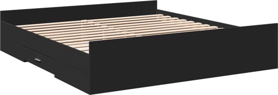 vidaXL - Bedframe - met - lades - bewerkt - hout - zwart - 180x200 - cm