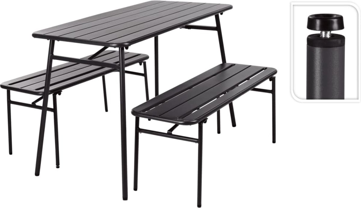 ProGarden - 3-delige - Tuintafel - en - bankenset - staal - grijs