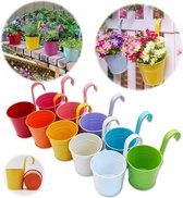 Metalen bloempotten zonder gat; 10 stuks om op te hangen; kleurrijke potten met losse haak voor balkon en tuin; 13 x 13,5 x 9,5 cm