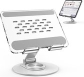 Acrylic Tablet Stand Holder - Adjustable iPad Stand with Aluminum 360° Rotating Base - Compatible with 4.7-12.9inch Device - Perfect for iPad Pro 12.9 iPad Pro 11/10.9/10.2 iPad Air/Mini - Clear+Silver tablet holder for bed
