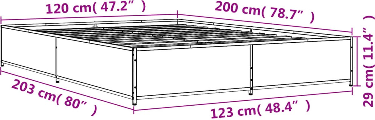 vidaXL -Bedframe-bewerkt-hout-metaal-zwart-120x200-cm