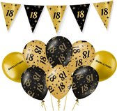 18 Jaar Feest Verjaardag Versiering Ballonnen Slingers Gefeliciteerd Goud & Zwart Decoratie – 9 Stuks