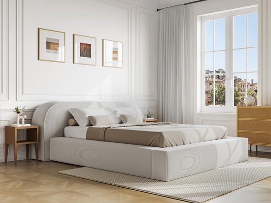 Maison Céphy Bed met opbergruimte 160 x 200 cm - Ribfluweel - Crème - Met matras - LIRABA van Maison Céphy L 226 cm x H 90 cm x D 253 cm