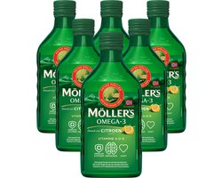 Möller’s Omega-3 Levertraan Citroen - 6 x 250ml - Omega-3 visolie – Levertraan vloeibaar – Levertraan met smaak van citroen