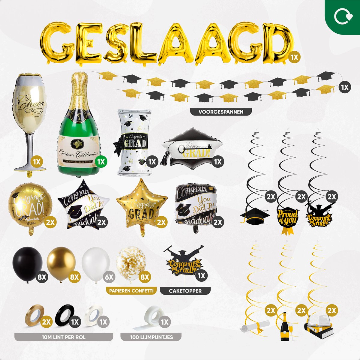 Fissaly Geslaagd Versiering Feestpakket – Afgestudeerd Slingers & Ballonnen – Decoratie Graduation — afbeelding 2