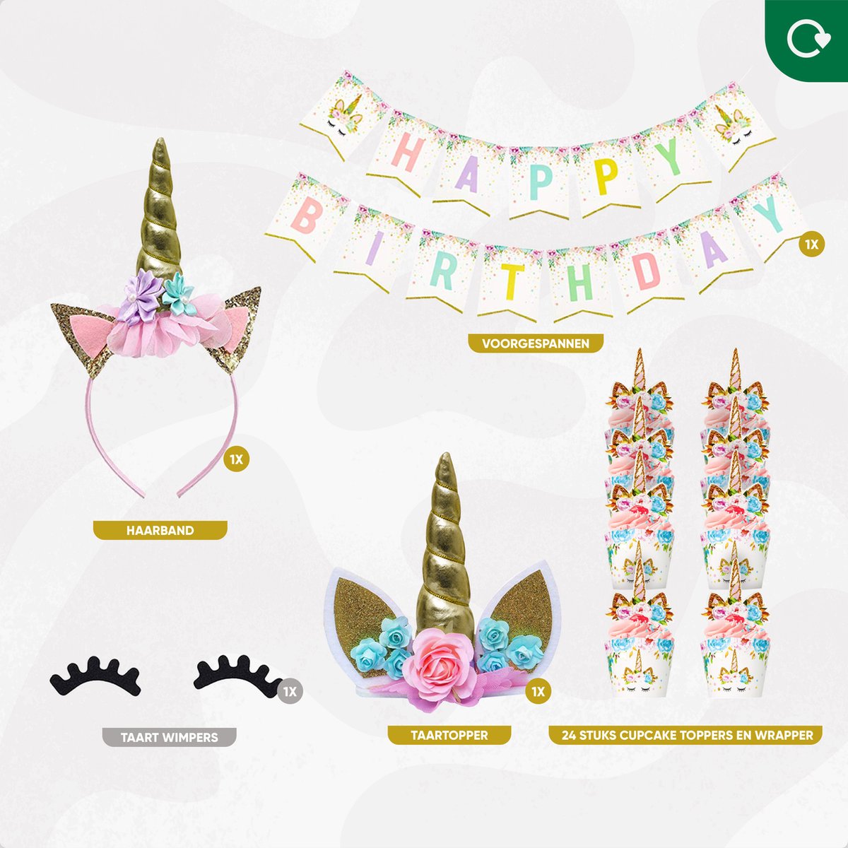 Fissaly® 53 Stuks Gouden Eenhoorn Verjaardag Decoratie Versiering – Unicorn – Kinderfeest – feest — afbeelding 2