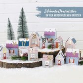 DIY adventskalender om te knutselen en te vullen - huisjes set - kerstdorp kleurrijk - 24 kleurrijke vouwdozen om op te zetten en te versieren - herbruikbaar