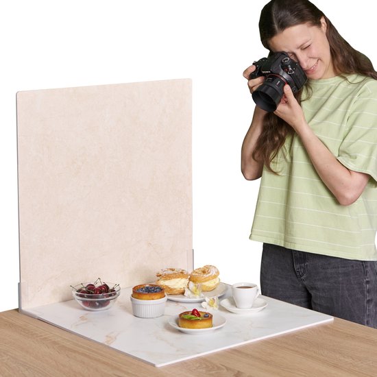 Foto Achtergrond Board - Realistische Fotografie Achtergrond - Voedsel Fotografie Achtergrond - Replica Oppervlakken - Beige Marmer & Steen - 55 x 55 cm - 2 stuks