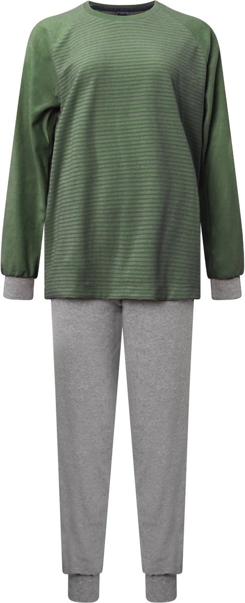 Lunatex badstof dames pyjama - Streep - 4185 - Groen - XL