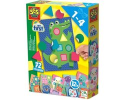 SES Creative - My First - Sticker mozaïeken - 12 dieren mozaïek kaarten met 72 stickers - vormen en kleuren herkennen – stickers plakken - speelgoed 1 tot 4 jaar