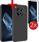 Hoesje Geschikt voor OnePlus 12R Hoesje Siliconen Case Hoes Met 2x Screenprotector - Hoes Geschikt voor OnePlus 12R Hoes Cover Case - Zwart