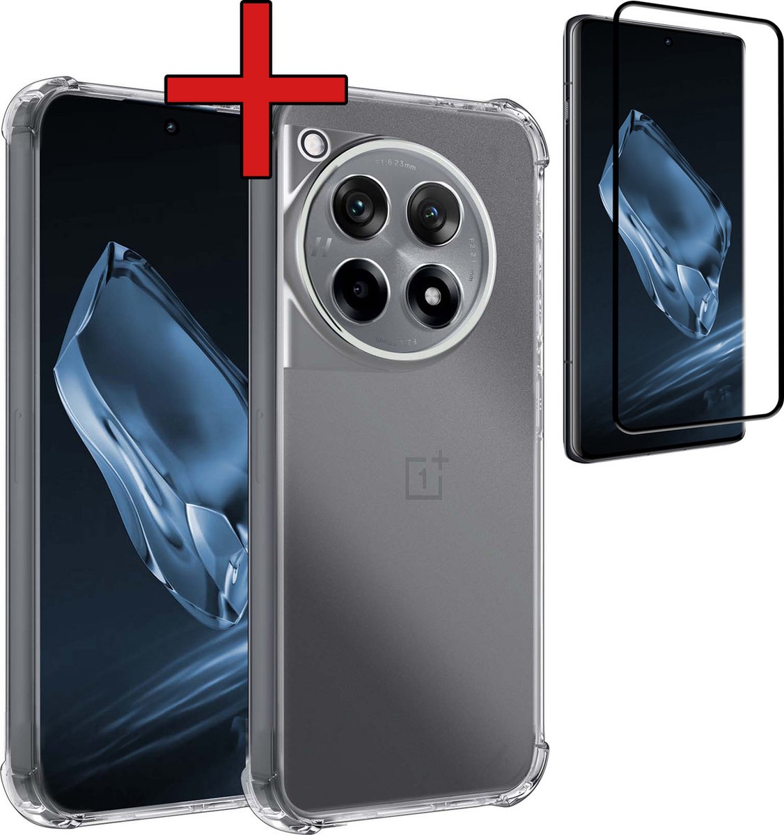 Hoesje - Met Screenprotector - Geschikt voor OnePlus 12R - Sterk & Shockproof - Back Cover - Siliconen Case - Telefoon Hoes - Shock Proof - Telefoonhoes - Transparant