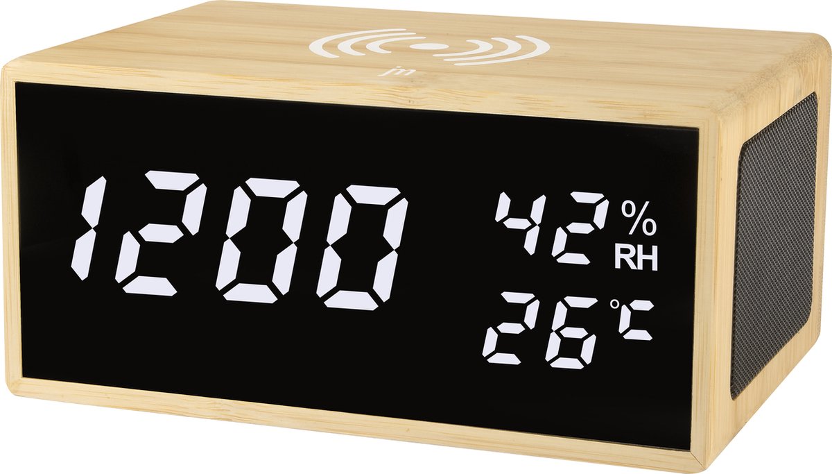 Just a Minute | Multifunctionele wekker | Draadloze oplader voor mobiele telefoon | Draadloze speaker