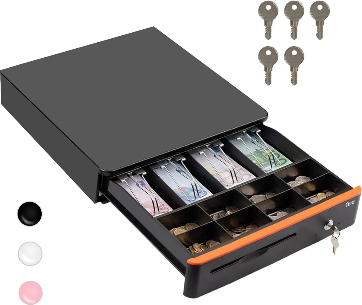 VEVOR Kassalade, 16 inch 12 V Kassa Inzetbak, Register Invoegen Lade voor POS-systeem met 5 Bill 6 Coin, Verwijderbaar Muntvak en 2 Sleutels, RJ11/ RJ12-kabel voor Supermarkt Bar Coffeeshop Restaurant