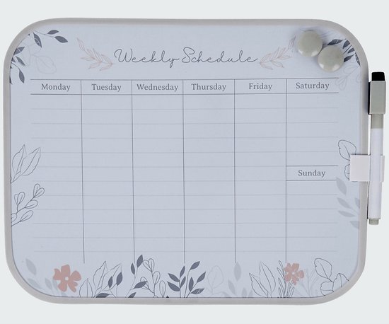 Weekplanner magnetisch whiteboard - magneetbord inclusief magneten en Marker - 28 x 21.5 cm - voor koelkast - Memobord - Familieplanner - Gezinsweekplanner - gezinsplanner - Ongedateerd weekplanner - To Do Planner -