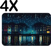 BWK Luxe Placemat - Regenachtige Nacht - Skyline - Illustratie - Set van 4 Placemats - 45x30 cm - 2 mm dik Vinyl - Anti Slip - Afneembaar