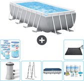 Intex Rechthoekig Prism Frame Zwembad - 400 x 200 x 100 cm - Grijs - Inclusief Pomp - Ladder Afdekzeil - Onderhoudspakket - Filters - Solar Mat