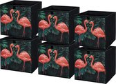 Opbergdoos, opvouwbare opbergdozen, 31 x 31 x 31 cm, lade-organizer, opbergsystemen voor kleding, kledingopslag en organisatie, flamingo's, 6 stuks