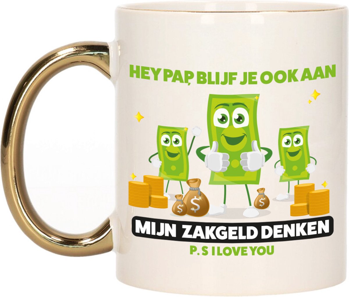 Bellatio Decorations Cadeau koffie/thee mok voor papa - goud/groen - zakgeld - Vaderdag