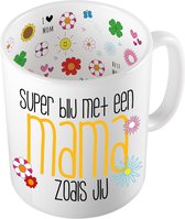 Bellatio Decorations Cadeau koffie/thee mok voor mama - oranje - super blij met mama - Moederdag